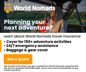 World Nomads travel insurance. Planning your next adventure? Cover for 150+ adventure activities, 24/7 emergency assistance, baggage and gear cover. Get a quote. We receive a fee when you get a quote from World Nomads using this link. We do not represent World Nomads. This is not a recommendation to buy travel insurance.