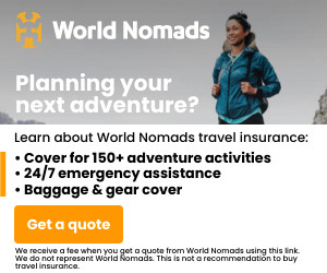 World Nomads travel insurance. Planning your next adventure? Cover for 150+ adventure activities, 24/7 emergency assistance, baggage and gear cover. Get a quote. We receive a fee when you get a quote from World Nomads using this link. We do not represent World Nomads. This is not a recommendation to buy travel insurance.